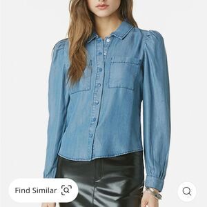 NWT Fari Denim Shaket Long Sleeve Button Up Collared Top, Size S